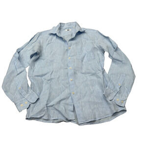 Uniqlo Mens Light Blue‎ Long Sleeve Classic 100% Linen Button Up Shirt Size S